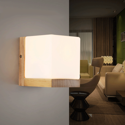 Modern Wood & Glass Wall Lamp – LED Bedroom & Aisle Light for Home Decor
