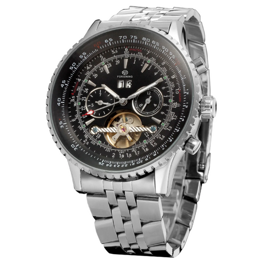 Forsining Men's Mechanical Watch – Gear Dial Design, Calendar Function