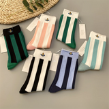 Women’s Cotton Embroidered Socks – Japanese Striped Mid-Tube Trendy Style