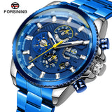 FORSINING Men's Mechanical Watch – Luminous Chronograph, Steel Strap, Auto Calendar