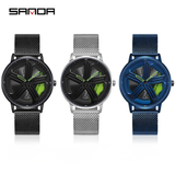 Sanda Men’s Mesh Quartz Watch – 360° Rotating Dial, Hollow Design, Waterproof Wristwatch