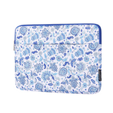 Waterproof Laptop Sleeve – PU Leather, Shockproof Inner Case with Blue Paisley Print