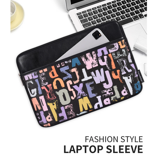 PU Leather Laptop Sleeve – Shockproof Typographic Print Case (11–15 Inch)