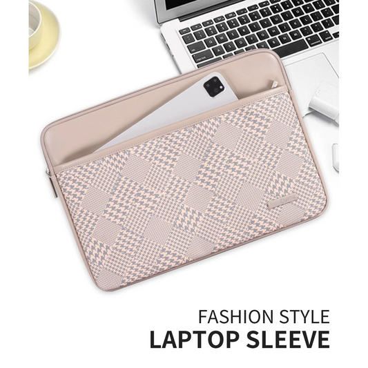 Checkered PU Laptop Sleeve – Waterproof Zipper Case for 11–15 Inch Devices