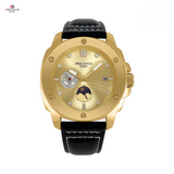 PRECIOUS DUKE Men's Moon Phase Quartz Watch – Leather Strap, Calendar