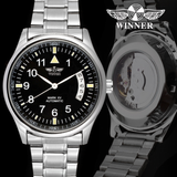 T-Winner Men’s Semi-Hollow Mechanical Watch – Stainless Steel Band, Calendar Display