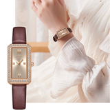 SANDA Women's Quartz Watch – Diamond-Accented Leather Strap, Casual Timepiece