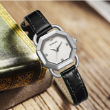 Sanda Women’s Leather Strap Quartz Watch – Octagonal Dial, Waterproof Analog Watch
