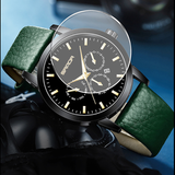 Sanda Men’s Leather Quartz Watch – Three-Eye Chronograph, Waterproof Business Analog Watch