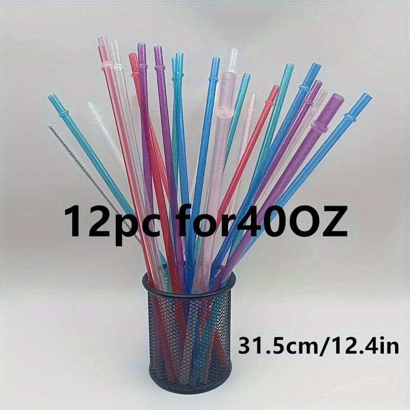 12pcs Reusable Glitter Straws - Extra Long Plastic Straws with Cleaning Brush