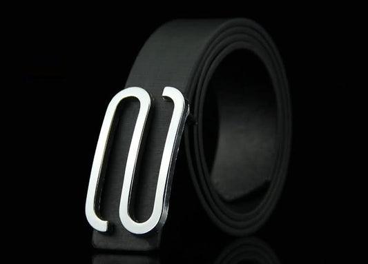 Men’s Business Style Leather Belt with S-Shaped Buckle – 3.3cm Wide