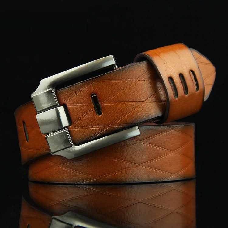 Men's Retro Pin Buckle Belt - Embossed Imitation Leather Casual Belt