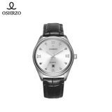 OSHRZO Men's Quartz Luminous Dial Watch – Leather Strap, Diamond Accents