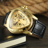 Forsining Men’s Triangle Dial Mechanical Watch – Hollow Design, Leather Strap