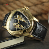 Forsining Men’s Triangle Dial Mechanical Watch – Hollow Design, Leather Strap