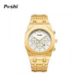 POSHI Men’s Retro Quartz Watch with Calendar & Luminous Dial – Steel Band