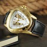 Forsining Men’s Triangle Dial Mechanical Watch – Hollow Design, Leather Strap