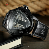 Forsining Men’s Triangle Dial Mechanical Watch – Hollow Design, Leather Strap