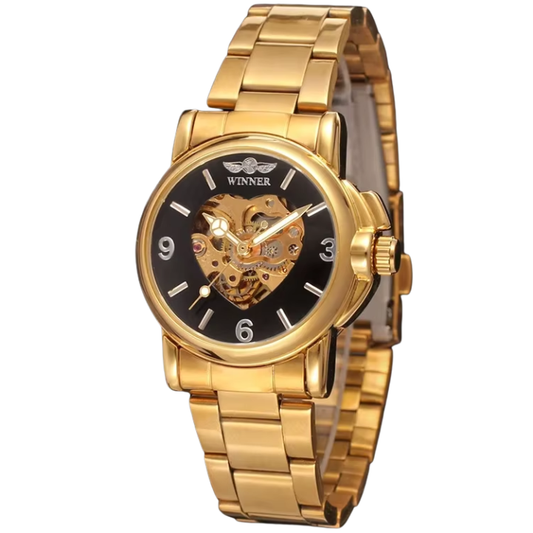 T-Winner Women’s Skeleton Watch – Elegant Heart Design Dial, Stainless Steel Bracelet