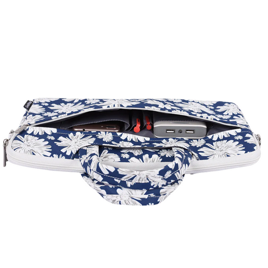 Floral Laptop Bag 13–15" – Waterproof Polyester Sleeve for MacBook & More (Daisy Briefcase)