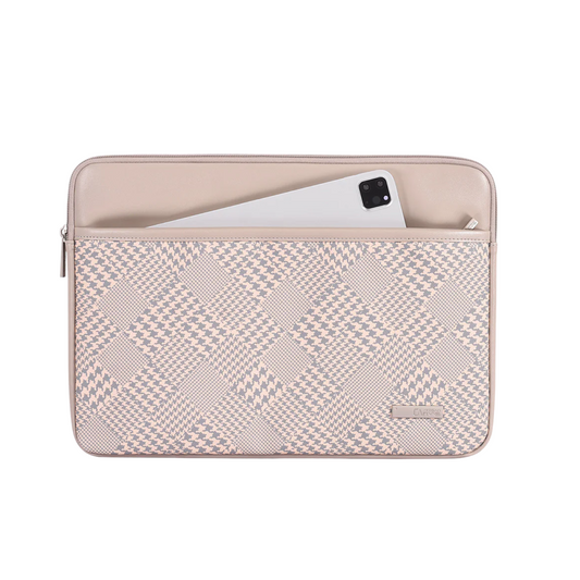 Checkered PU Laptop Sleeve – Waterproof Zipper Case for 11–15 Inch Devices