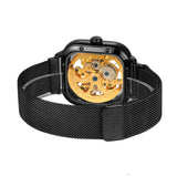 Forsining Men’s Square Mechanical Watch – Stainless Steel Skeleton Dial, Luminous Hands