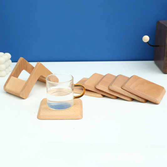 Solid Wood Drink Coasters – Square Heat-Resistant Table Mats for Coffee & Tea
