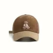 Unisex Corduroy Baseball Cap with Embroidered Bear