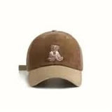 Unisex Corduroy Baseball Cap with Embroidered Bear