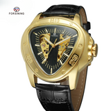 Forsining Men’s Triangle Dial Mechanical Watch – Hollow Design, Leather Strap