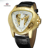 Forsining Men’s Triangle Dial Mechanical Watch – Hollow Design, Leather Strap