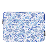 Waterproof Laptop Sleeve – PU Leather, Shockproof Inner Case with Blue Paisley Print