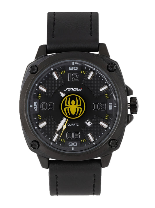 SINOBI Men’s Spider Dial Leather Watch – Waterproof Quartz Business Timepiece
