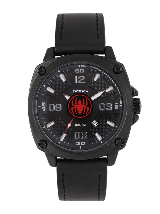 SINOBI Men’s Spider Dial Leather Watch – Waterproof Quartz Business Timepiece