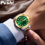 Poshi Men's Stainless Steel Watch – Classic Quartz Wristwatch, Waterproof, Large Dial