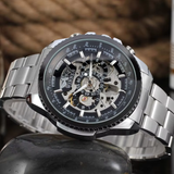 T-Winner Men’s Automatic Mechanical Skeleton Watch – Stainless Steel Band, Roman Dial