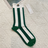 Women’s Cotton Embroidered Socks – Japanese Striped Mid-Tube Trendy Style