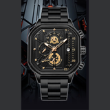 SANDA Men's Stainless Steel Square Quartz Watch – Multifunction Calendar Waterproof Timepiece