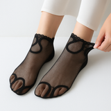 Women’s Lace Boat Socks – Breathable Floral Mesh Cotton Anklets, Invisible & Anti-Friction