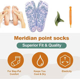Foot Massage Socks – Acupressure Reflexology Therapy Socks with Massage Stick & Pressure Point Guide