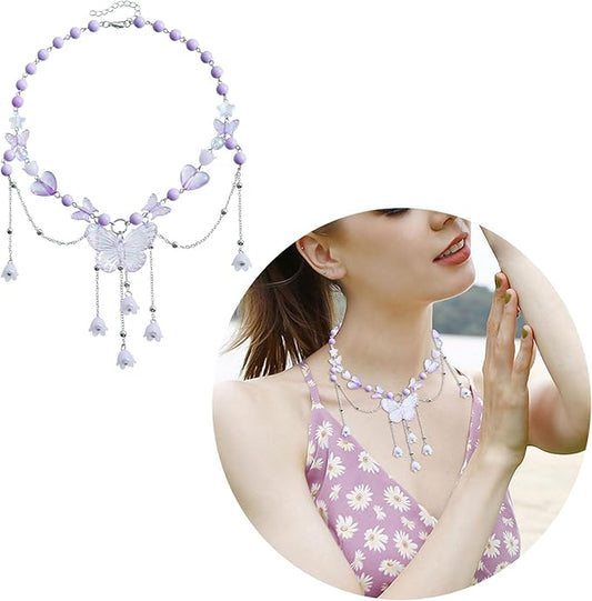 Butterfly Pearl Choker Necklace – Trendy Beaded Clavicle Chain for Women