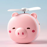 Portable Mini USB Fan – Cute Piggy Beauty Mirror Fan with LED Light & Handheld Design