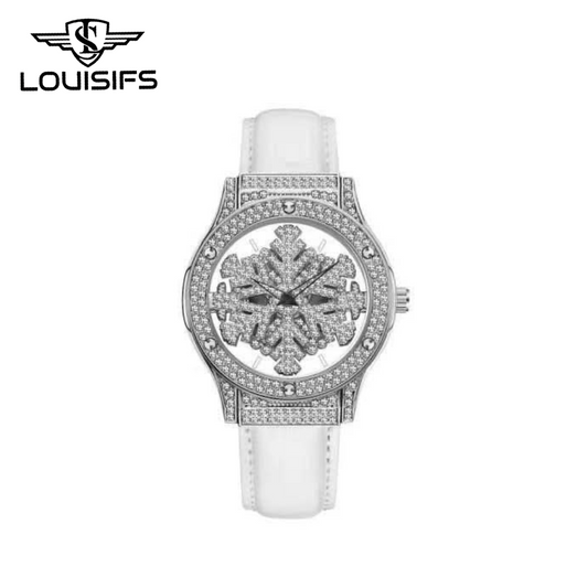 LOUISIFS Luxury Star & Clover Ladies Watch – Hollow Rotating Dial, Diamond Design
