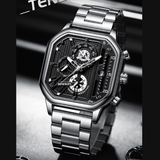 SANDA Men's Stainless Steel Square Quartz Watch – Multifunction Calendar Waterproof Timepiece