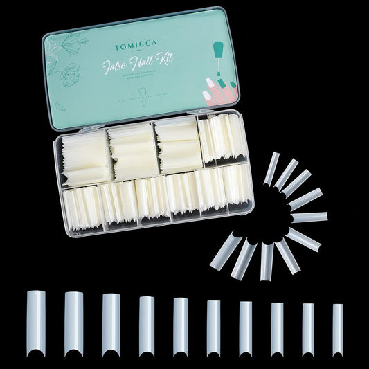 500PCS French Coffin Ballerina Press-On Nails – Gel Finish False Nail Tips with 10 Sizes & Storage Case