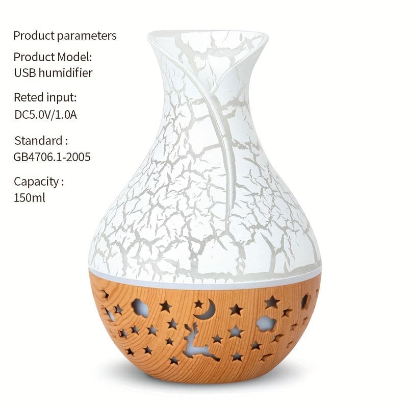 150ml Wood Grain Aromatherapy Diffuser Humidifier - Stylish Vase Design with LED Light