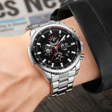 FORSINING Men's Mechanical Watch – Luminous Chronograph, Steel Strap, Auto Calendar