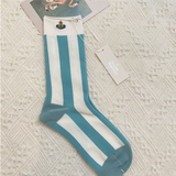 Women’s Cotton Embroidered Socks – Japanese Striped Mid-Tube Trendy Style