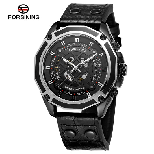 Forsining Men’s Fashion Hollow Mechanical Watch – Waterproof Large Dial Timepiece