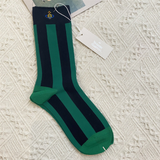 Women’s Cotton Embroidered Socks – Japanese Striped Mid-Tube Trendy Style